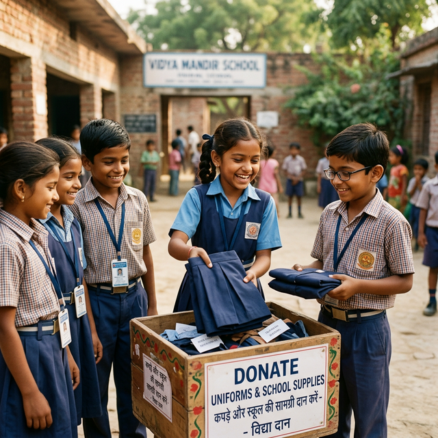 Students donating school uniforms