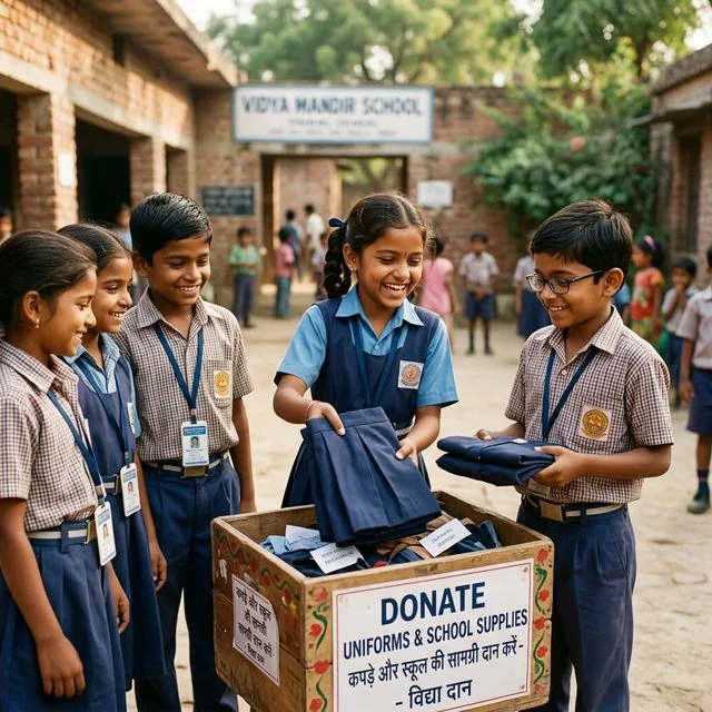 Students donating school uniforms